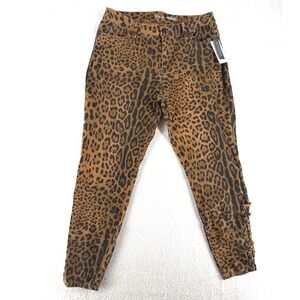 Cheetah Print Pants Lace Up Ankle Curvy Women Skinny 10 Fall Brown NWT